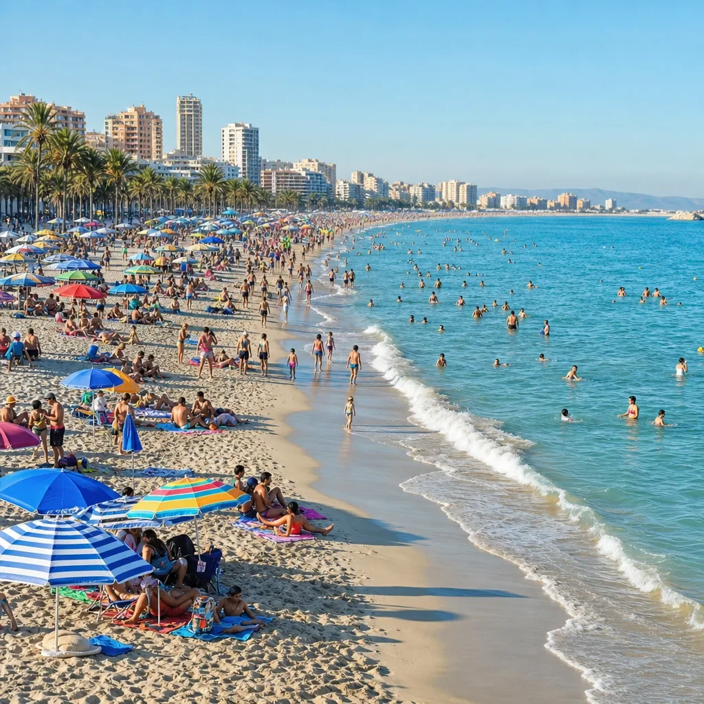 Crea Una Imagen De Playa Con Muchas Personas