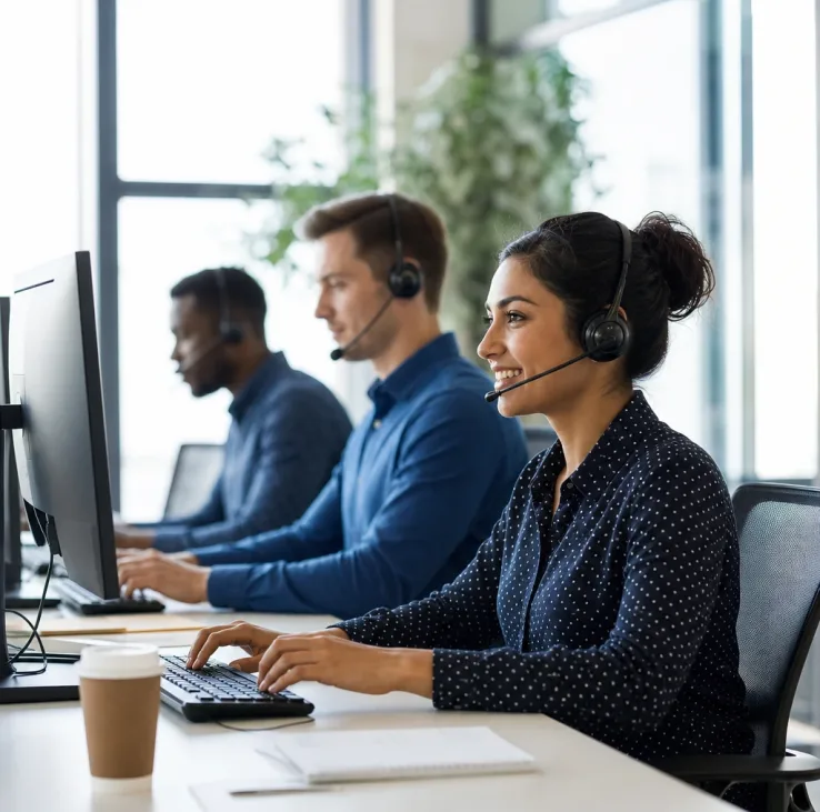 Equipo de atención al cliente en oficina