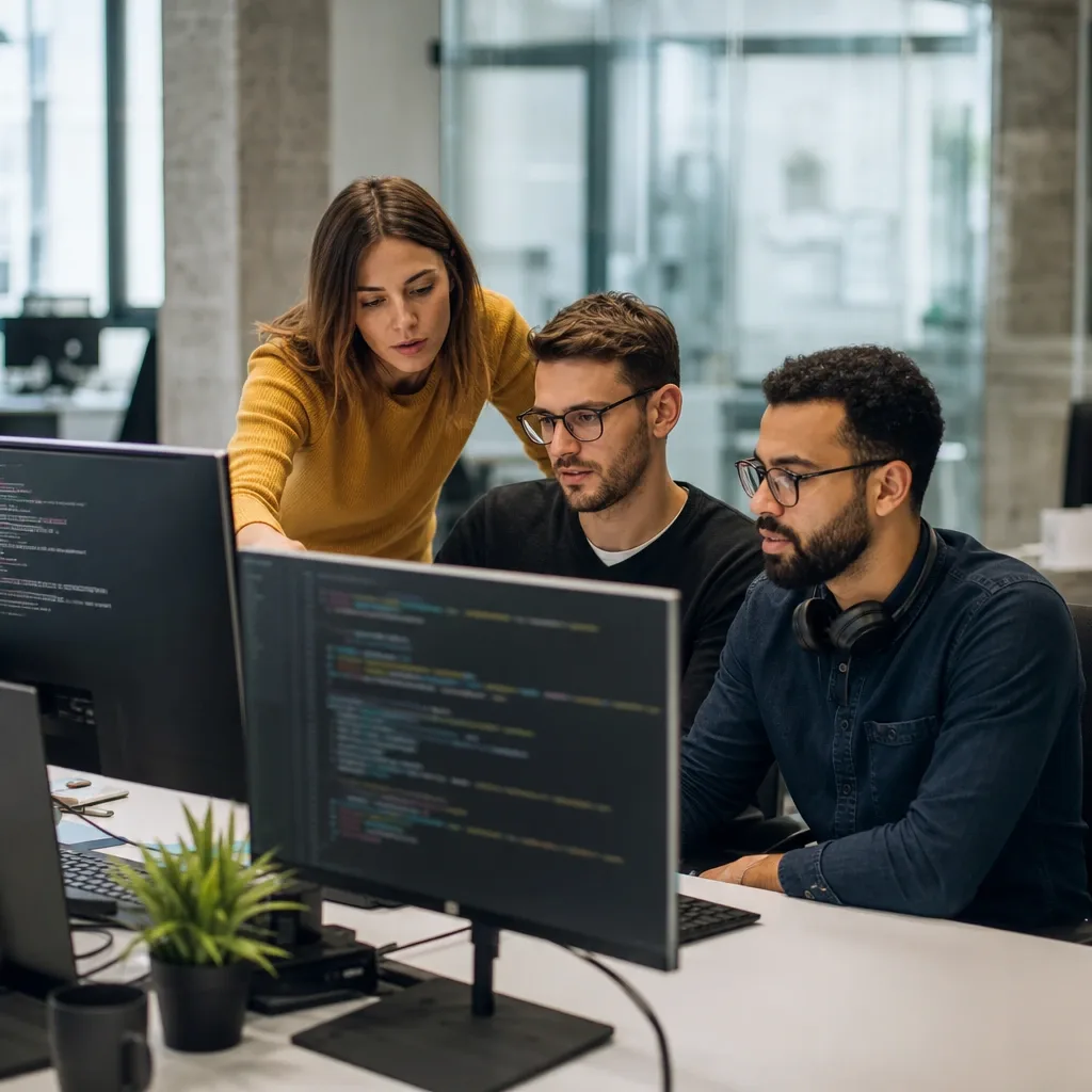 Equipo trabajando en proyecto de programación