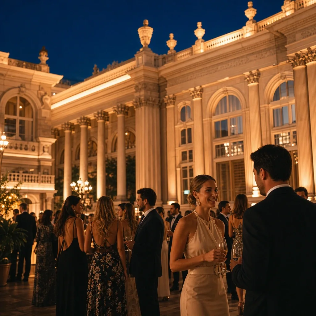 Fiesta elegante en palacio iluminado