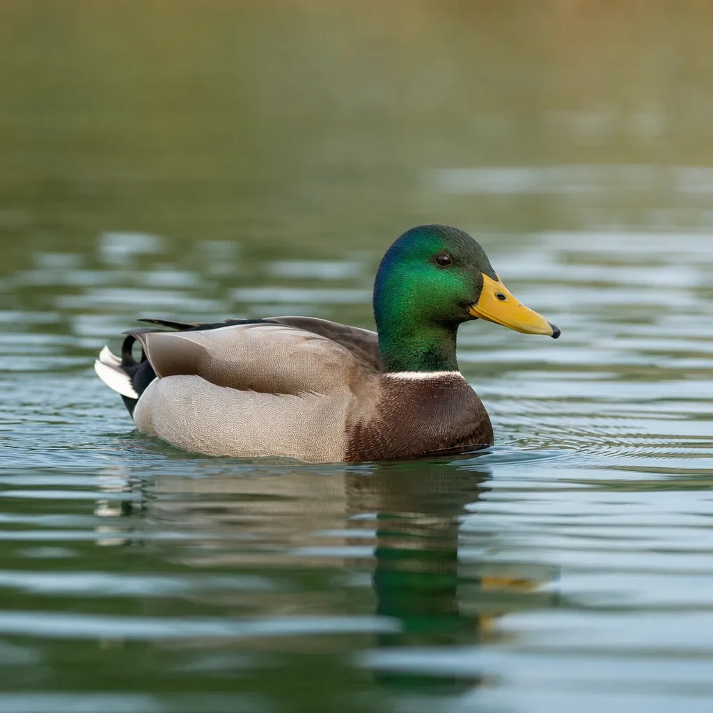 Pato macho nadando en el agua